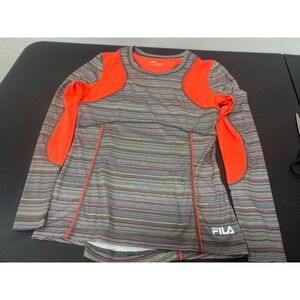 FILA Sport Women's Running Long Sleeve Athletic Top Gray Orange Mesh Small